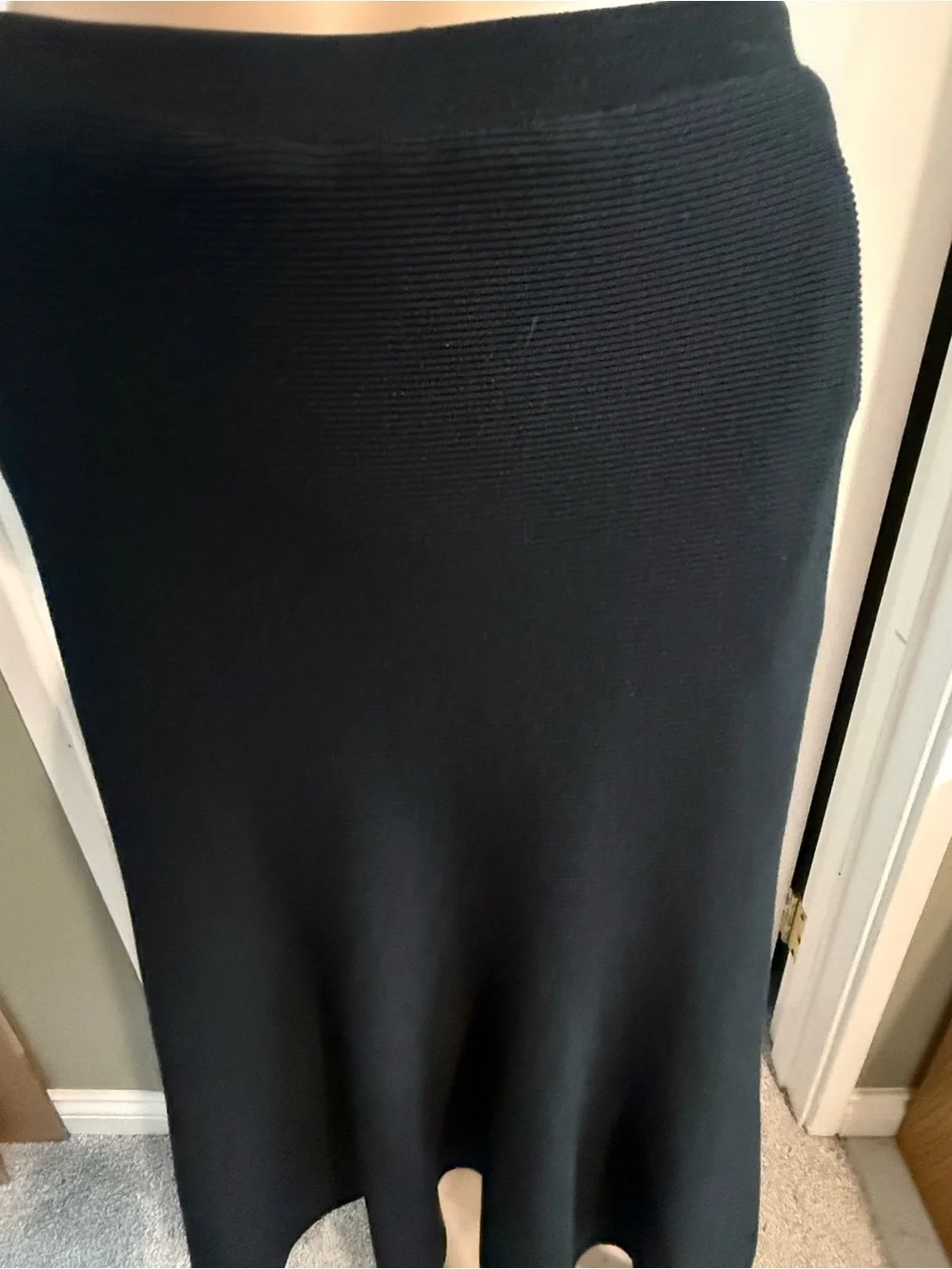 Eileen Fisher Midi Skirt Size S Silk Blend Ribbed Knit Flared Black Quiet Luxury